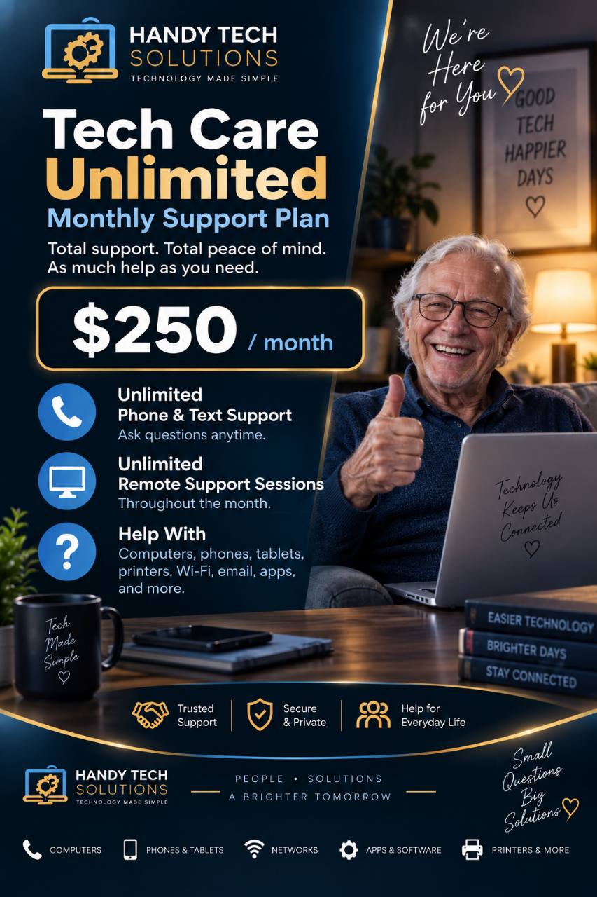 Tech Care Unlimited promotional artwork; plan details are stated above.